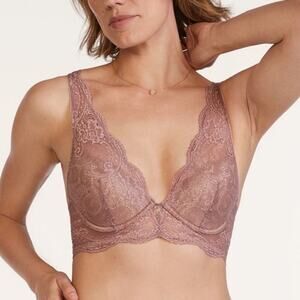 ThirdLove Longline Lace Plunge V-Neck Underwire Bra Twilight Purple Mauve 38D